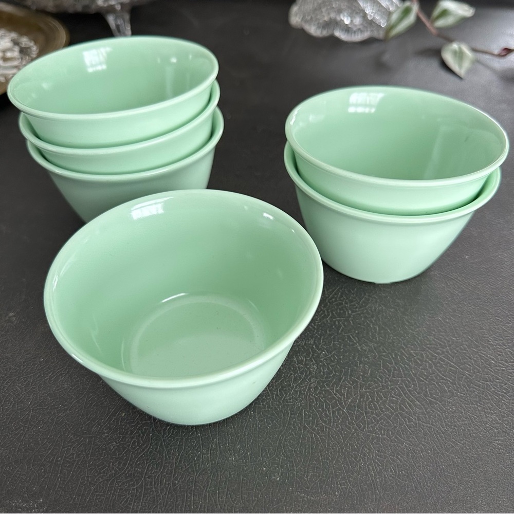Six Vintage Dallas Ware Mint Green Bouillon Cups or Custard Cups